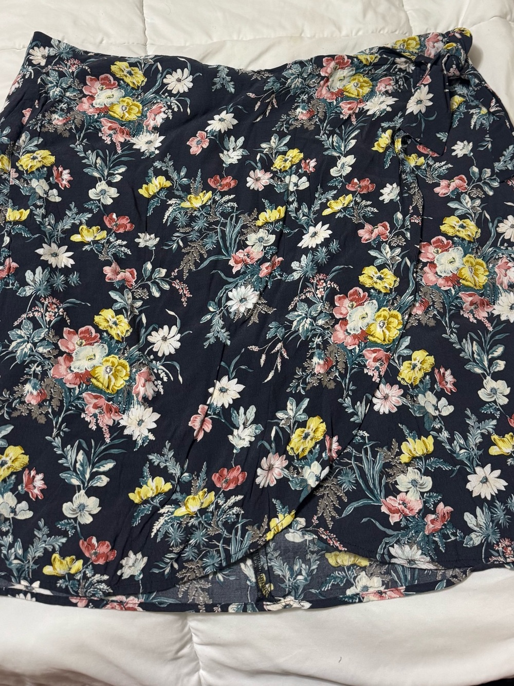 LOFT Plus Navy Floral Wrap Skirt with Teal & Cream Accents